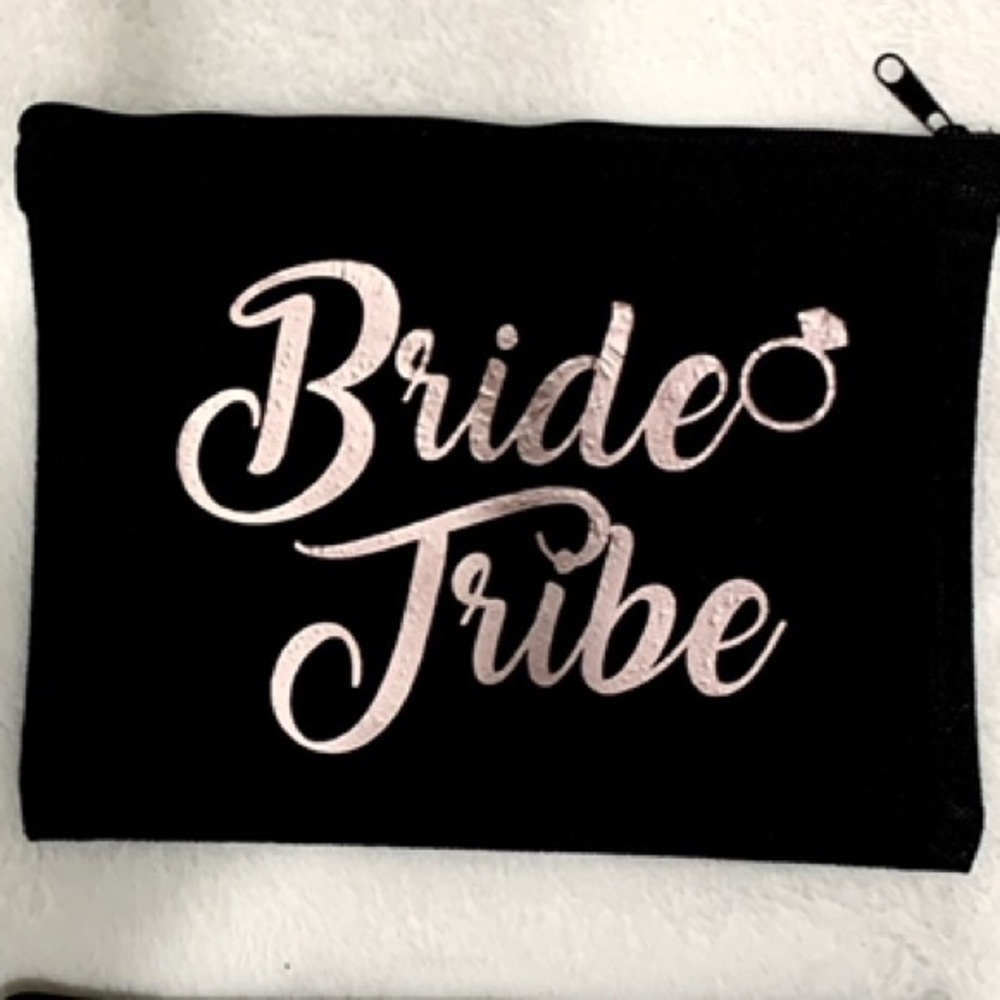 Bride Tribe Cosmetic Bag for Bridal Party- Rose Gold Text Option 2